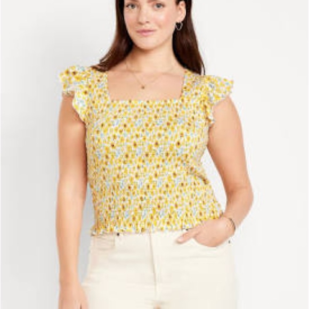 Old Navy Floral Ruffle Sleeve Blouse - Yellow and White NWOT